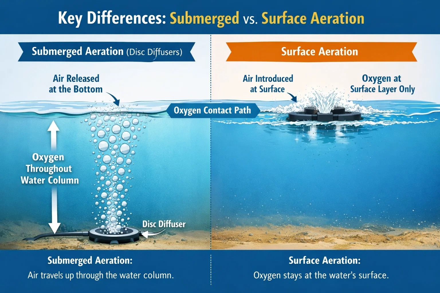 Dyfuzory dyskowe kontra aeratory powierzchniowe: dlaczego napowietrzanie zanurzeniowe wygrywa w systemach MBR