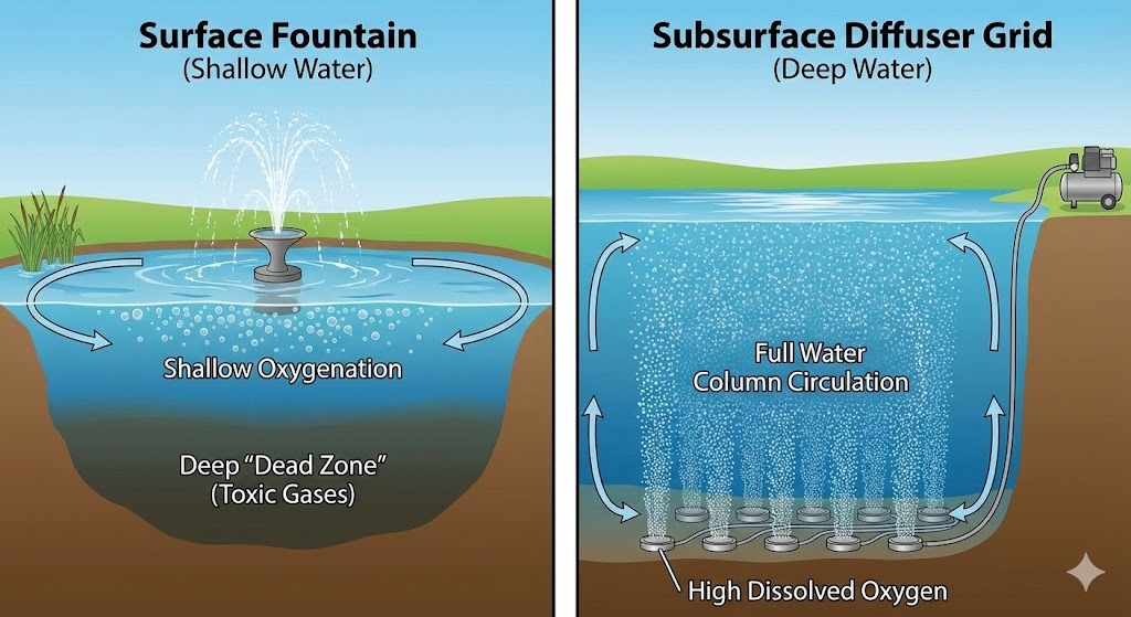 Napowietrzanie jezior i stawów: profesjonalny przewodnik po wyborze systemów i dyfuzorów